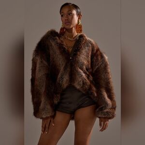 NATURAL INSTINCTS HOODED FUR BOMBER - L/XL